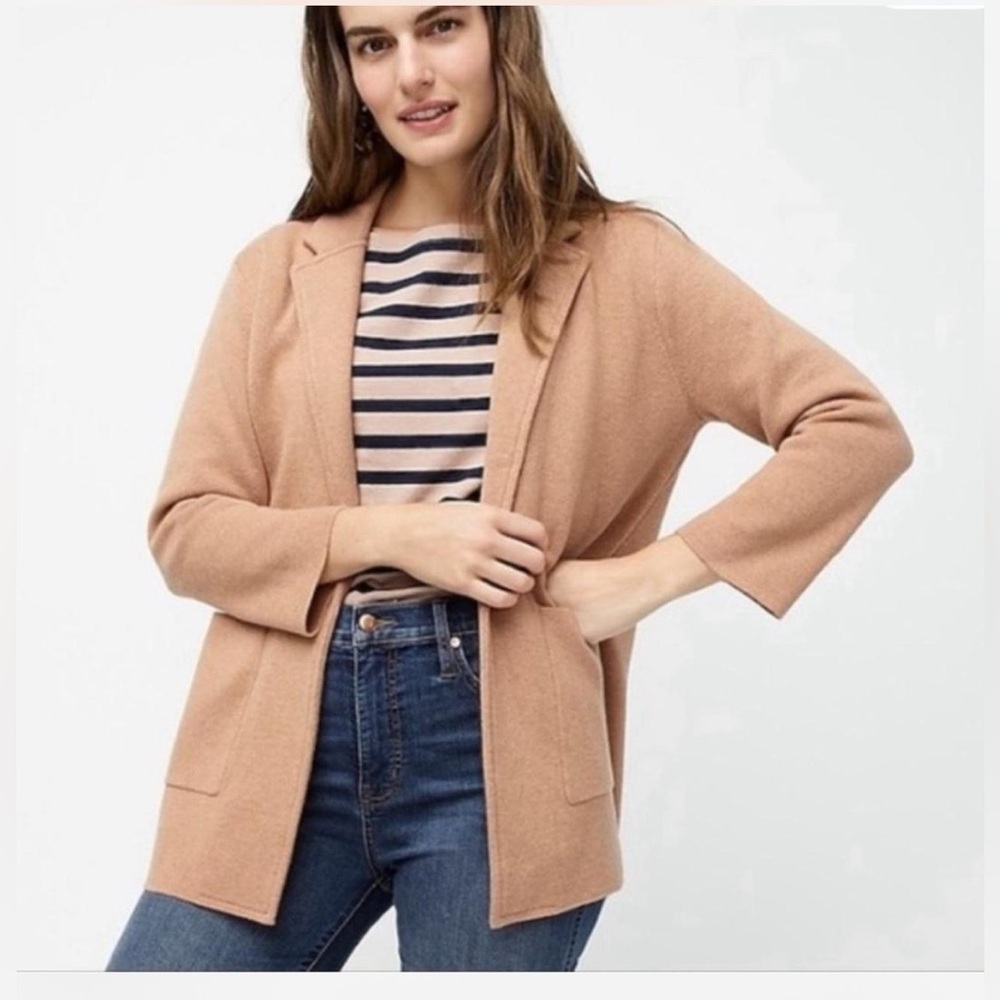 J.Crew Cotton Wool Blend Open Front Cardigan Tan Small